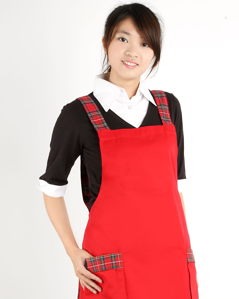 格子圍裙日式 口袋二