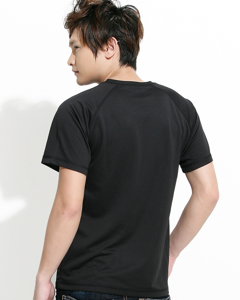 透氣排汗T 圓領短袖 中性 斜袖款 黑色 THTB-A01-05