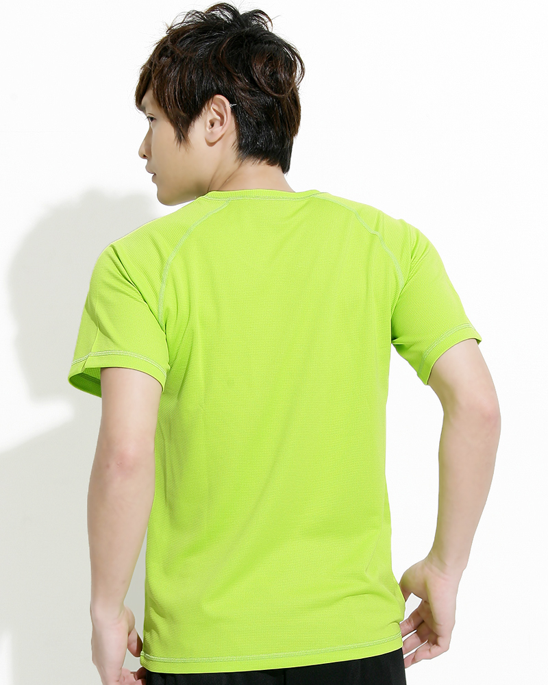 透氣排汗T 圓領短袖 中性 斜袖款 螢光綠 THTB-A01-44