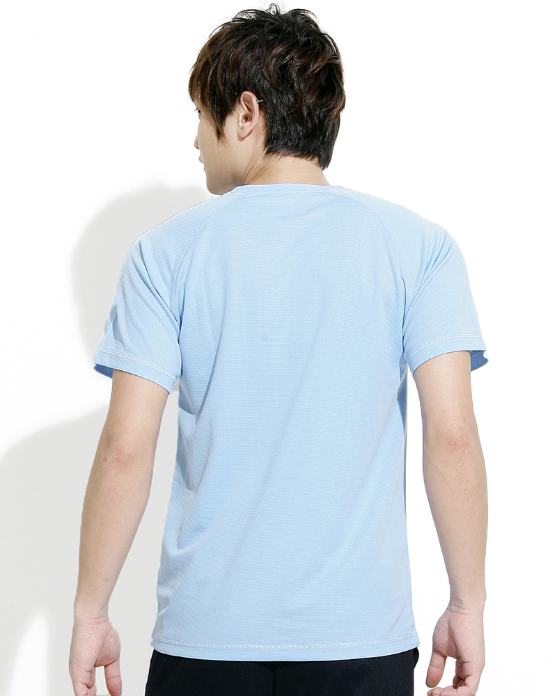 透氣排汗T 圓領短袖 中性 斜袖款 水藍 THTB-A01-50