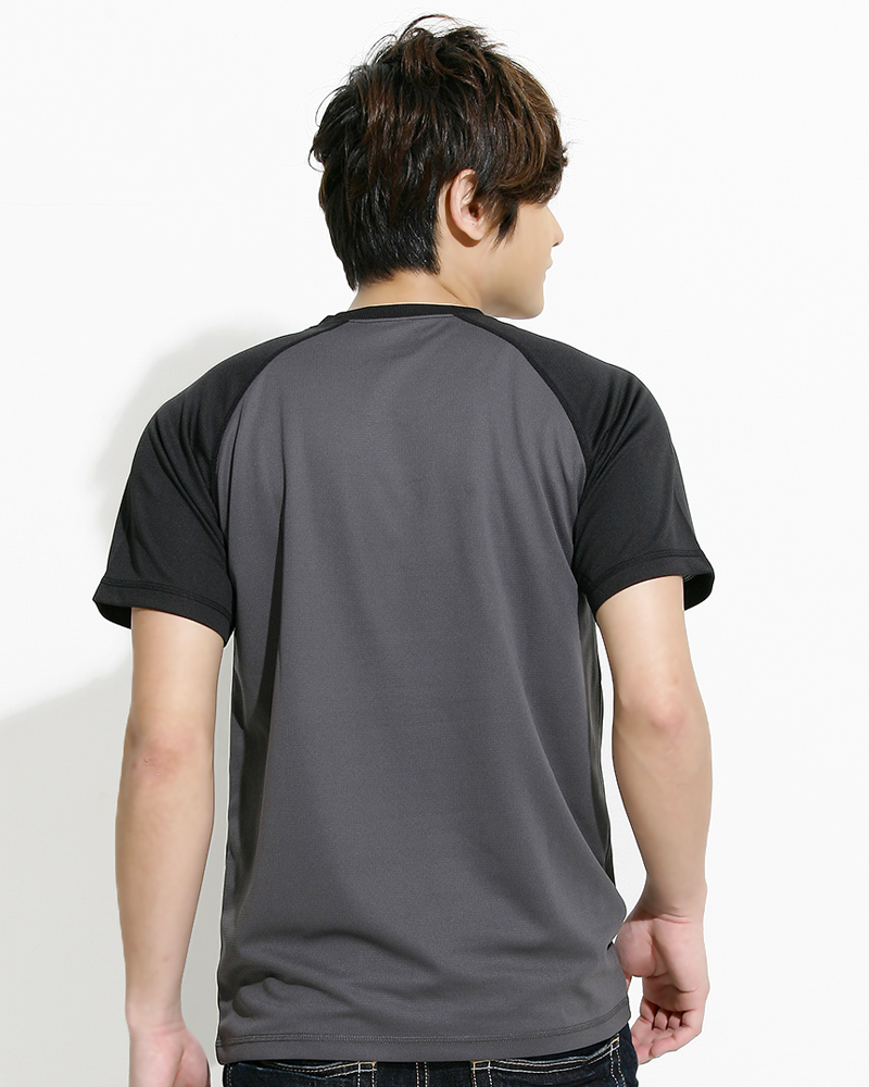 透氣排汗T 接袖 圓領短T 中性 斜袖款 深灰配黑 THTB-AA01-03