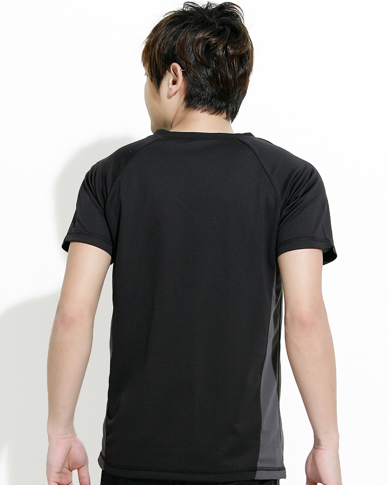 透氣排汗短T V領斜袖 中性 接片款 黑色 THTB-BB01-05