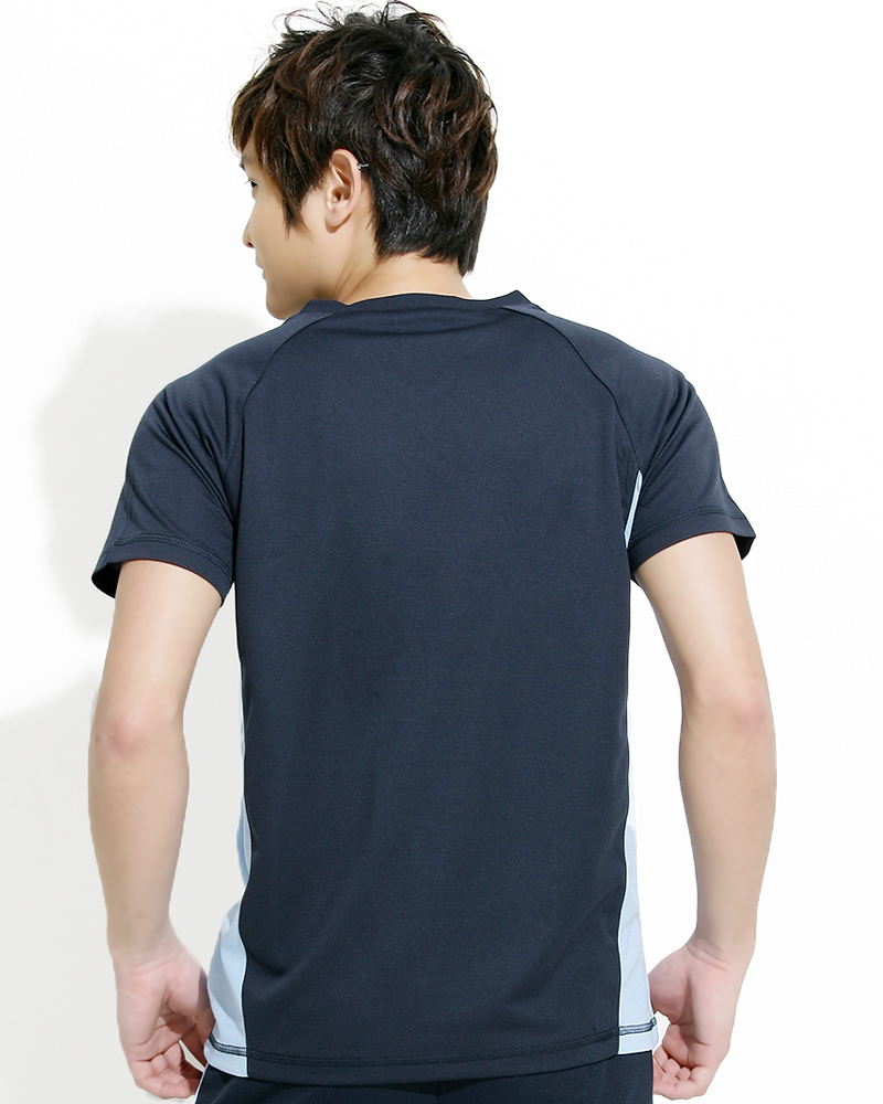 透氣排汗短T V領斜袖 中性 接片款 丈青 THTB-BB01-51