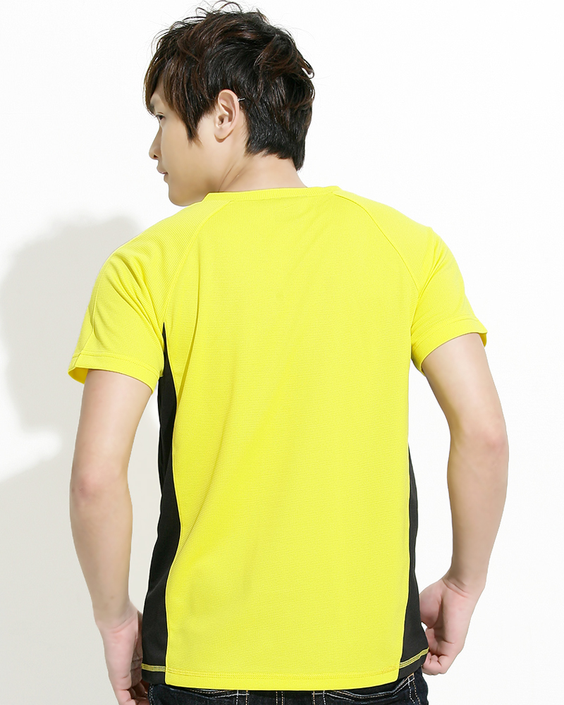 透氣排汗短T V領斜袖 中性 接片款 黃色 THTB-BB01-31