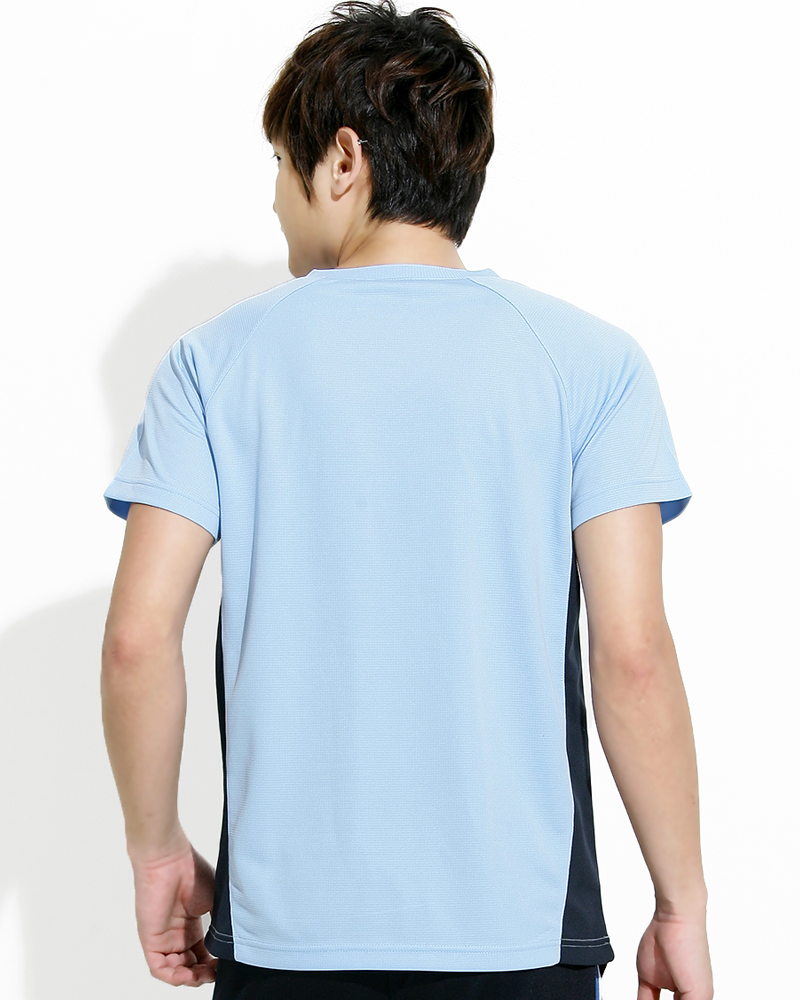 透氣排汗短T V領斜袖 中性 接片款 水藍 THTB-BB01-50