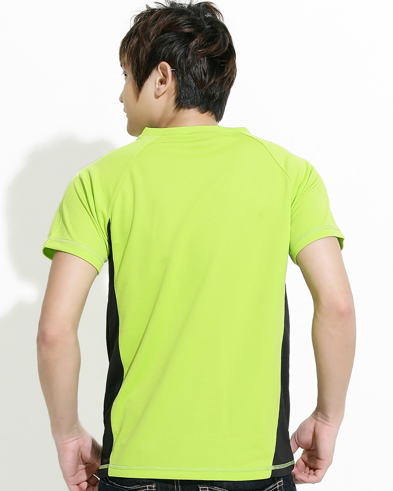 透氣排汗短T V領斜袖 中性 接片款 螢光綠 THTB-BB01-44