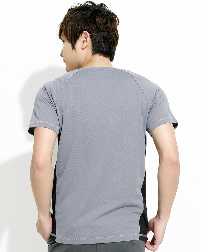 透氣排汗短T V領斜袖 中性 接片款 淺灰 THTB-BB01-02