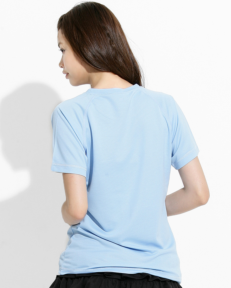 透氣排汗T 圓領短袖 腰身 斜袖款 水藍 THTG-A01-50