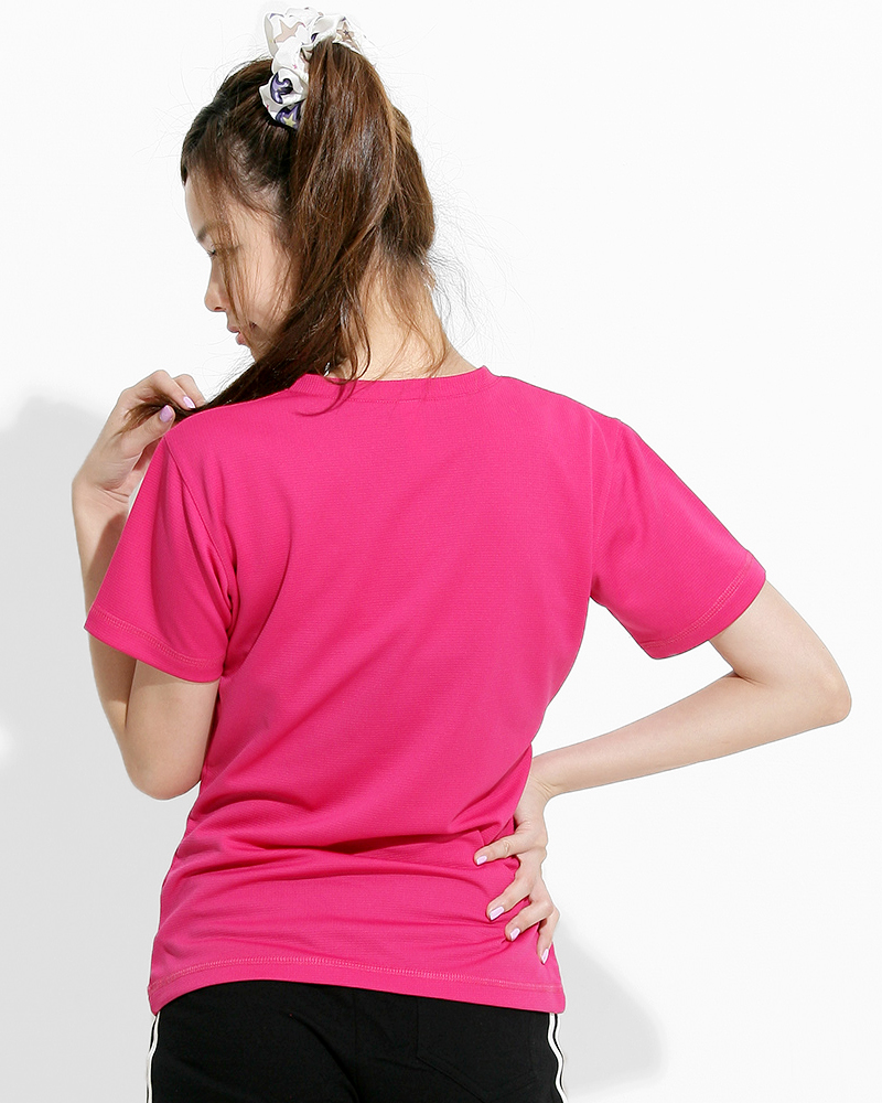 透氣排汗T V領短袖 腰身 玫紅 THTG-B01-11