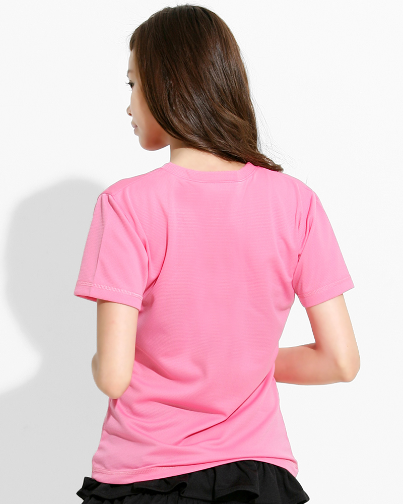 透氣排汗T V領短袖 腰身 粉紅 THTG-B01-14