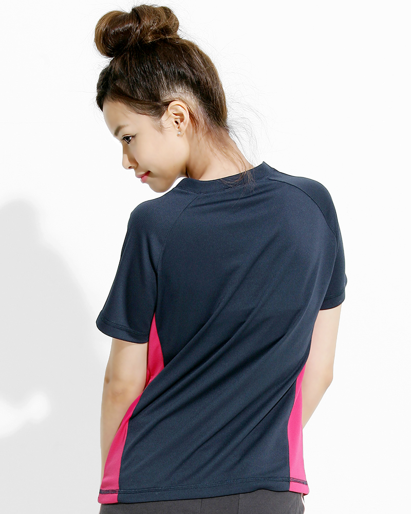 透氣排汗短T V領斜袖 腰身 接片款 丈青 THTG-BB01-51