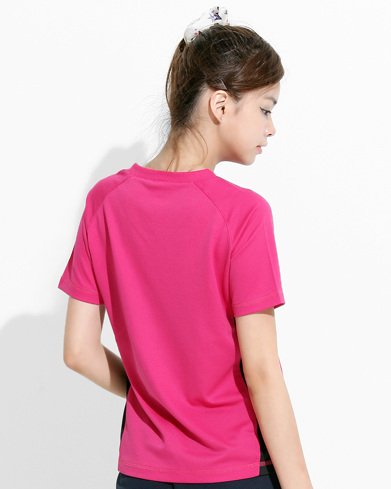 透氣排汗短T V領斜袖 腰身 接片款 玫紅 THTG-BB01-11