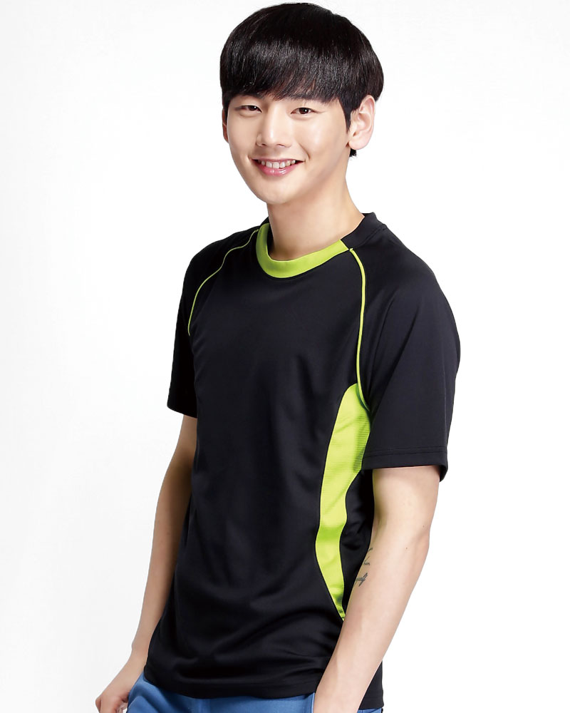 排汗衣 圓領短袖 吸引力快乾 中性 黑出芽綠 THQB-AB01-44