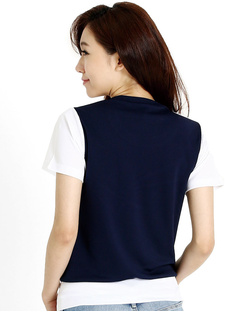 排汗衣 大圓領短袖 吸引力快乾 接片 腰身 白配丈青 THQG-AC01-51