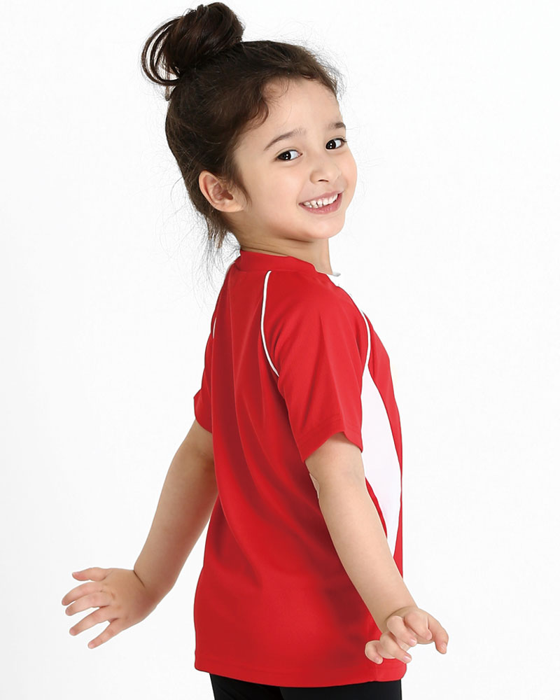 排汗衣 圓領短袖 吸引力快乾 童 紅出芽白 THQK-AB01-12