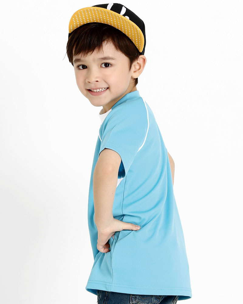 排汗衣 圓領短袖 吸引力快乾 童 天藍出芽白 THQK-AB01-50