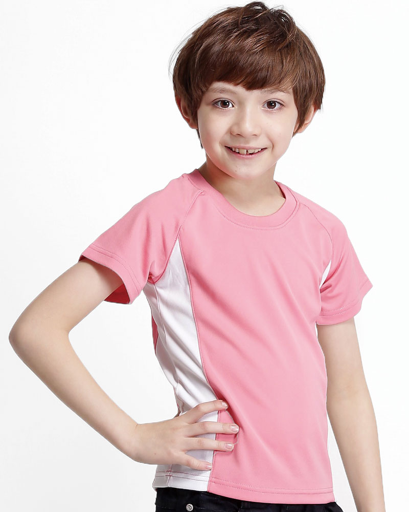 排汗衣 圓領短袖 吸引力快乾 側接片 童 粉紅 THQK-AA01-14