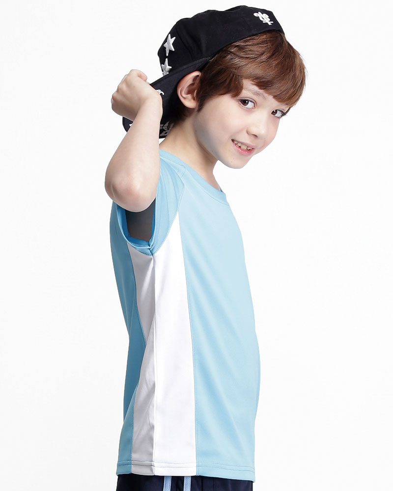 排汗衣 圓領短袖 吸引力快乾 側接片 童 天藍 THQK-AA01-50