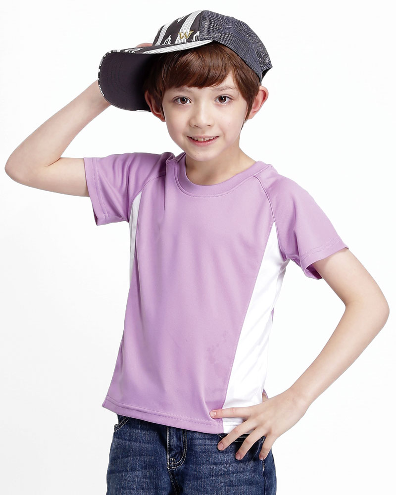 排汗衣 圓領短袖 吸引力快乾 側接片 童 粉紫 THQK-AA01-61