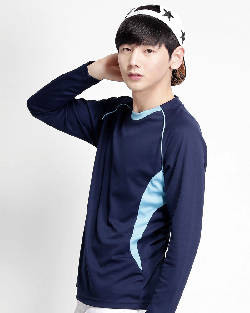 排汗衣 圓領長袖 吸引力快乾 中性 丈青出芽水藍 THQB-AB02-51