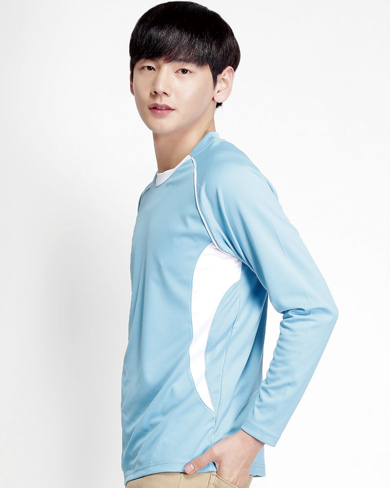 排汗衣 圓領長袖 吸引力快乾 中性 天藍出芽白 THQB-AB02-50