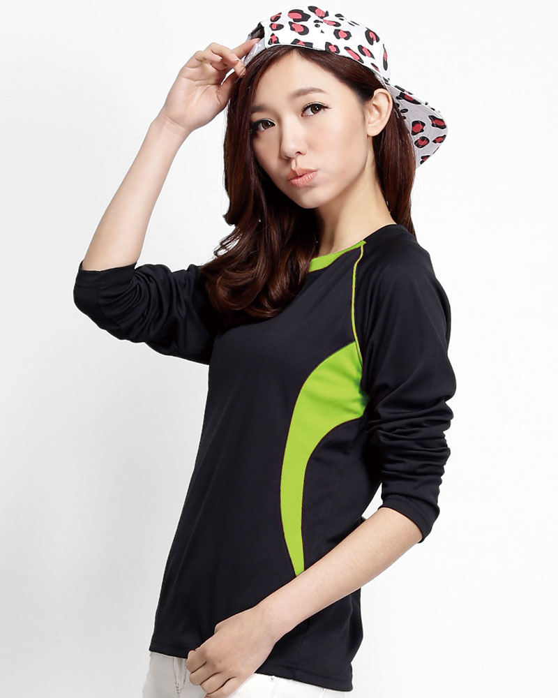 排汗衣 圓領長袖 吸引力快乾 腰身 黑出芽綠 THQG-AB02-44