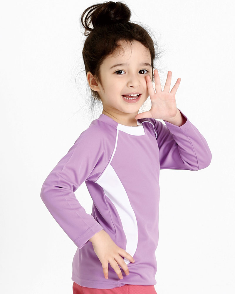 排汗衣 圓領長袖 吸引力快乾 童 粉紫出芽白 THQK-AB02-61