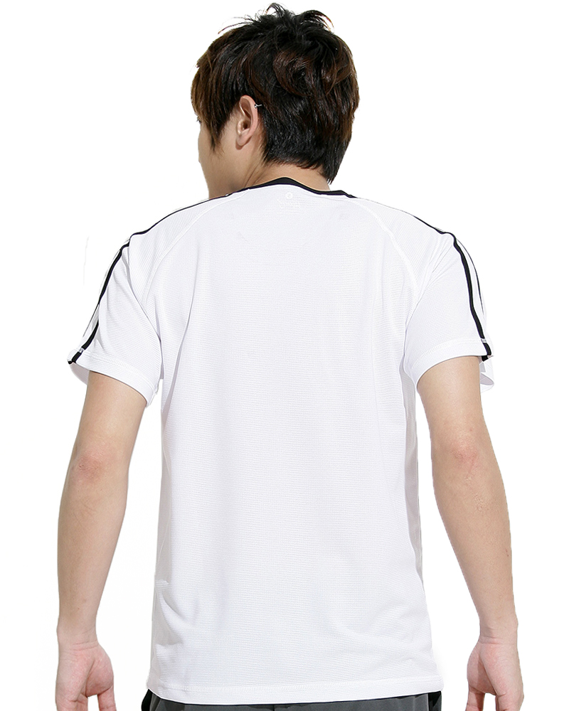 T恤 訂製款 圓領 運動風 白配黑肩線二條 中性 TCANB-A01-00010