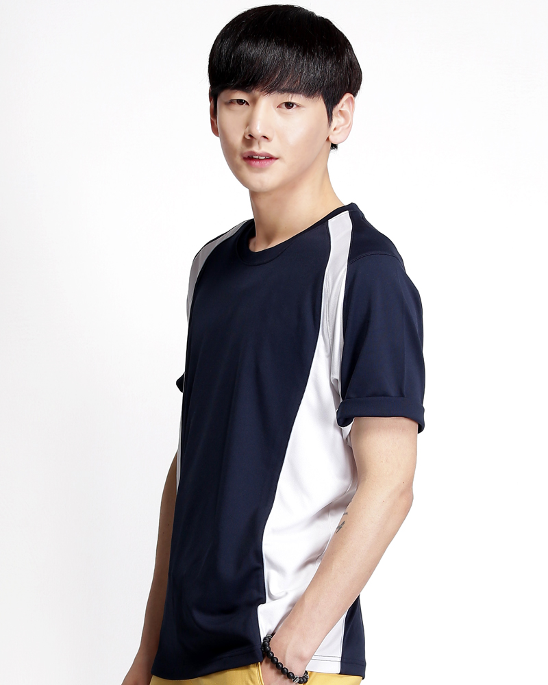 T恤 訂製款 圓領 運動風 丈青接白 中性 TCANB-A01-00014