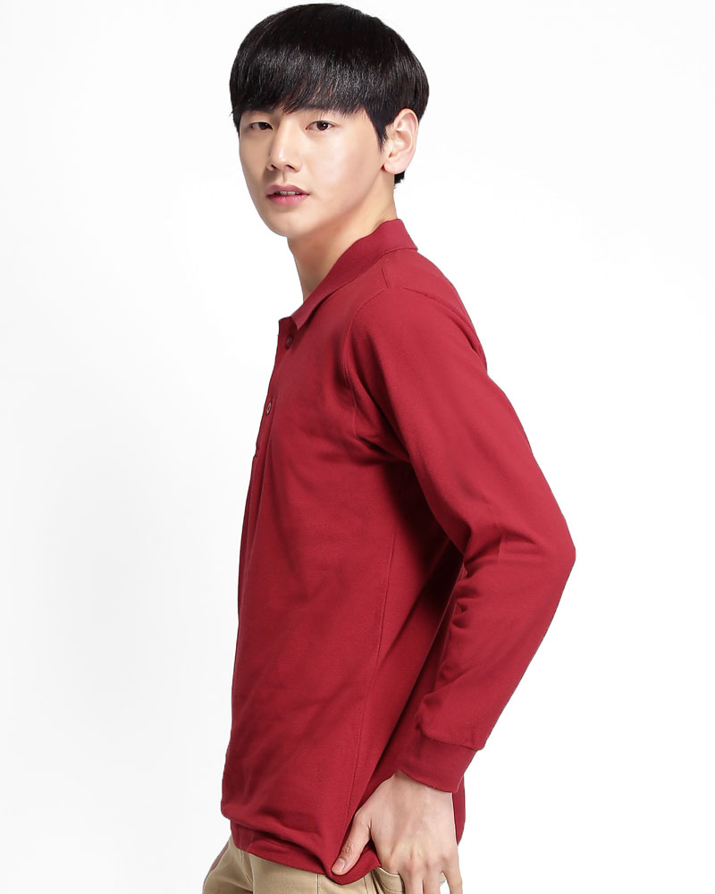 網眼POLO衫 長袖 中性 暗紅 PKQB-P02-120