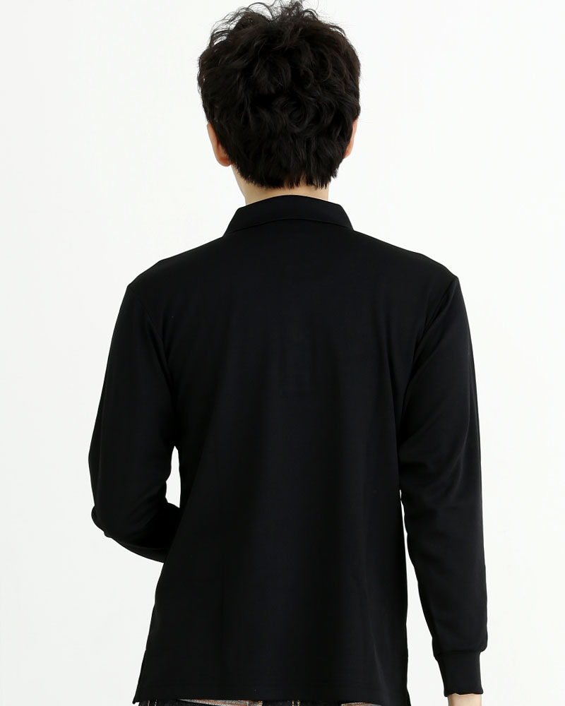 網眼POLO衫 長袖 中性 黑色 PKQB-P02-121