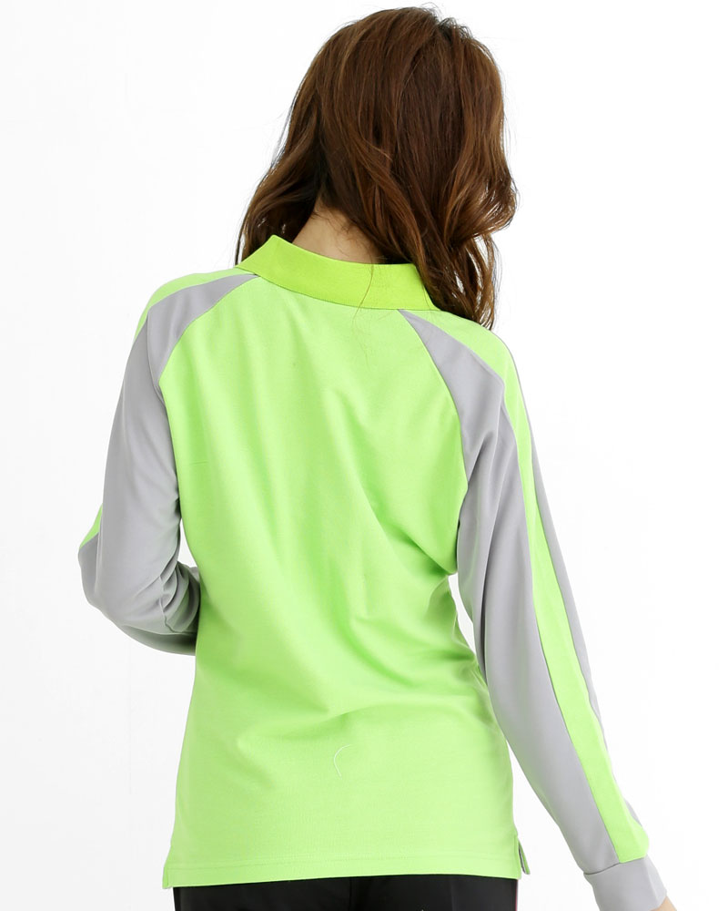 網眼POLO衫 長袖 腰身 果綠接灰 PKQG-PS02-116