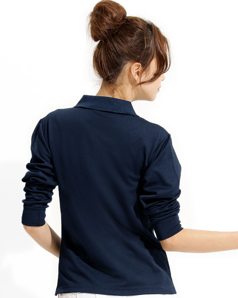 網眼POLO衫 長袖 腰身 丈青 PKQG-P02-117