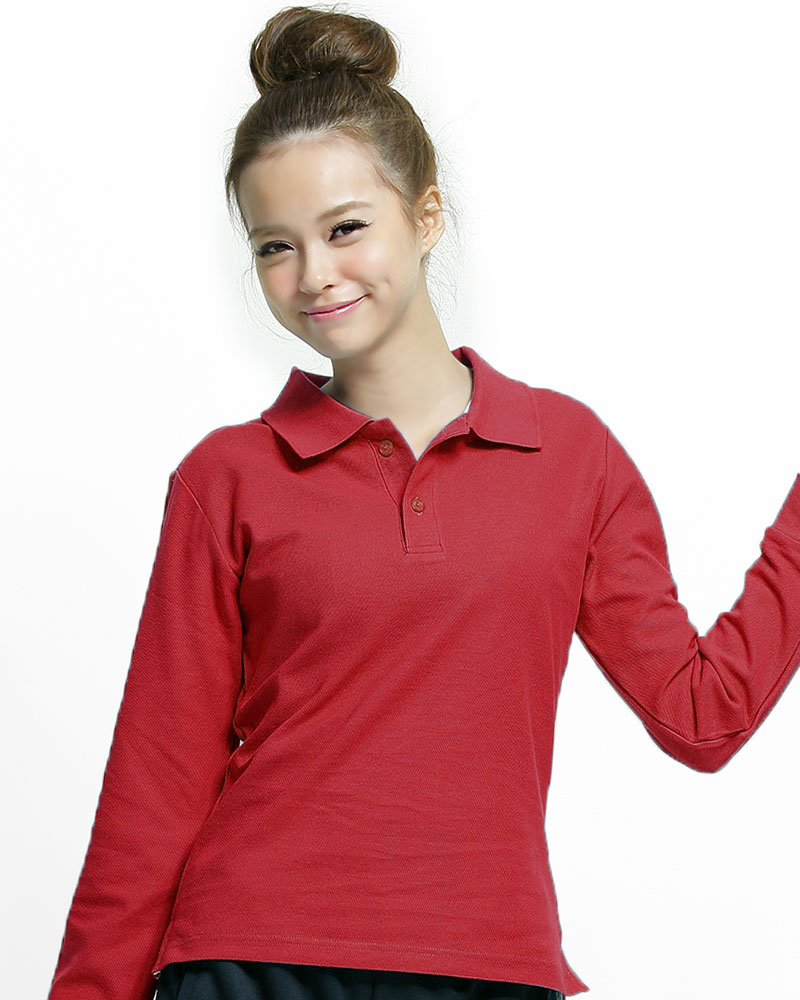 網眼POLO衫 長袖 腰身 暗紅 PKQG-P02-120