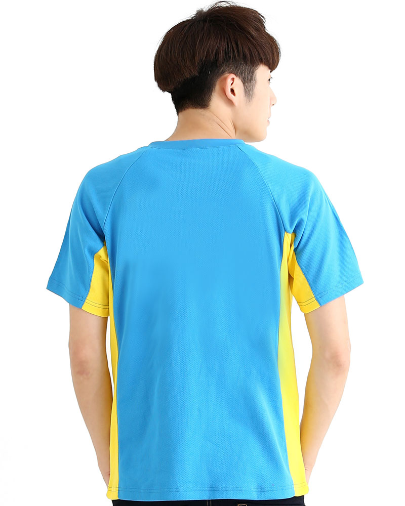 T恤 訂製款 v領 斜袖 運動風 水藍接黃 中性 TCANB-B01-00020