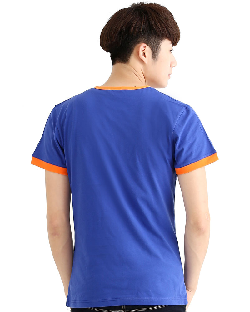 T恤 訂製款 v領 簡約風 寶藍配桔 中性 TCANB-B01-00021