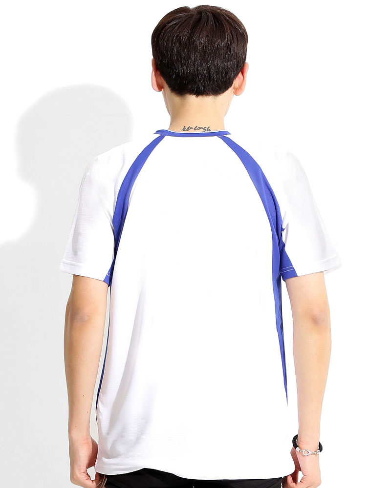 T恤 訂製款 v領 斜袖 運動風 白接寶藍 中性 TCANB-B01-00022