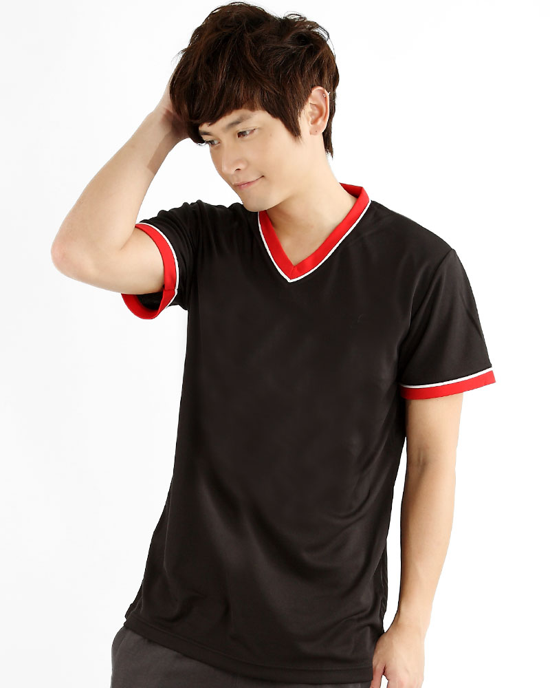 T恤 訂製款 v領 工作服 黑領束口配條 中性 TCANB-B01-00023