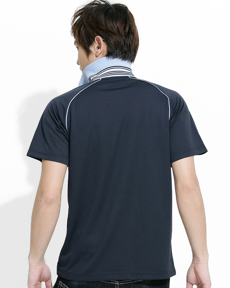 透氣排汗POLO衫 短斜袖 中性 丈青接片水藍 PHTB-PA01-51