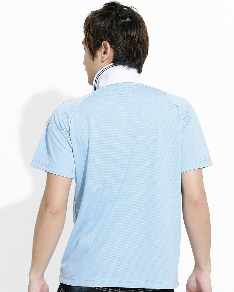 透氣排汗POLO衫 短斜袖 中性 水藍接片白 PHTB-PA01-50