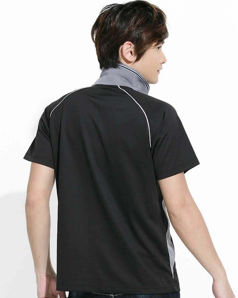 透氣排汗POLO衫 短斜袖 中性 黑接片淺灰 PHTB-PA01-05
