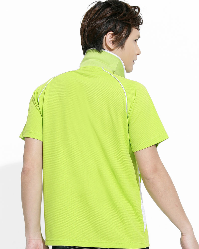 透氣排汗POLO衫 短斜袖 中性 螢光綠接片白 PHTB-PA01-44