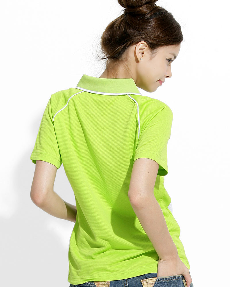 透氣排汗POLO衫 短斜袖 腰身 螢光綠接白 PHTG-PA01-44