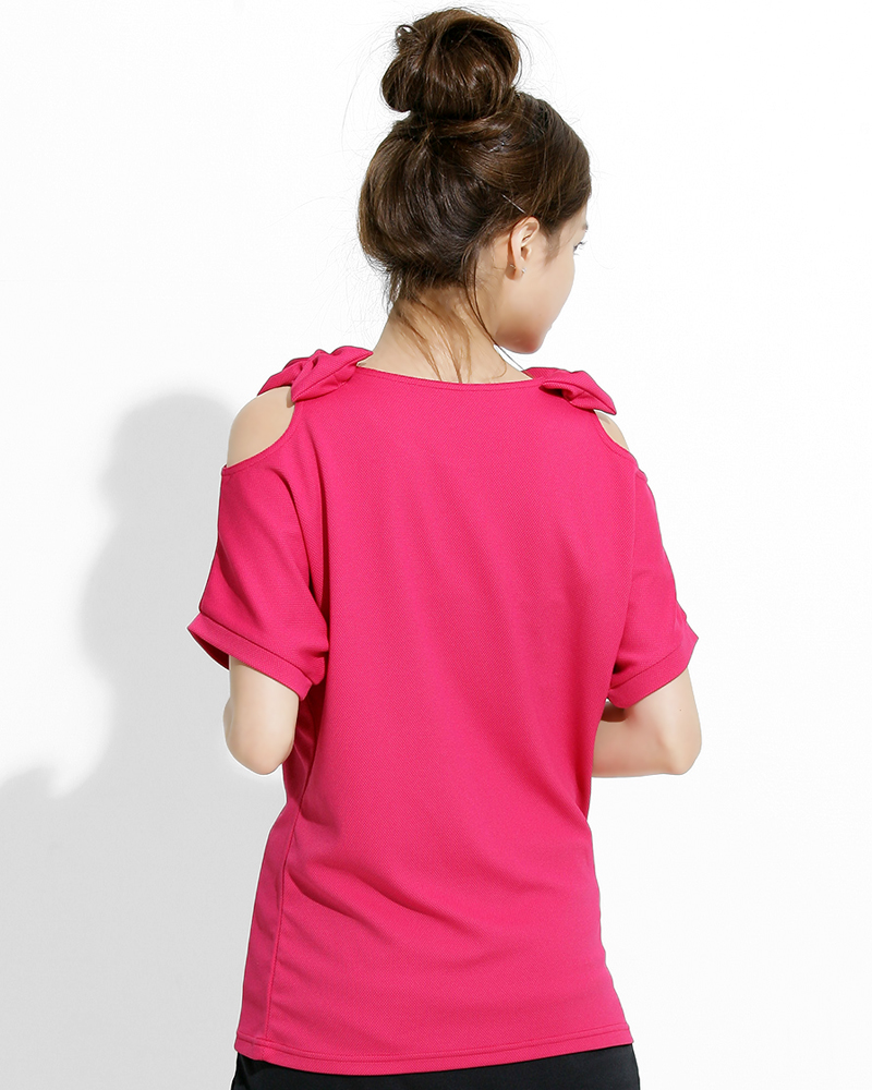 T恤 訂製款 挖肩 蝴蝶結 桃紅 腰身 TCANG-S01-00069