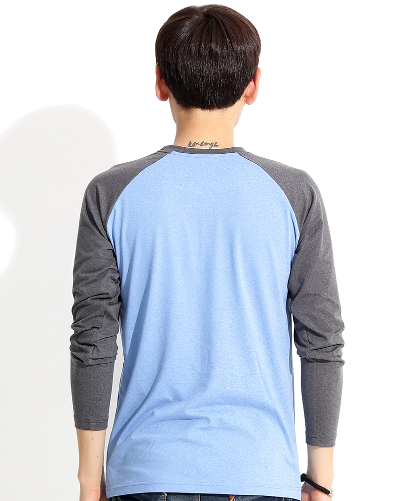 T恤 訂製款 有口袋 斜長袖 藍灰袖 中性 TCANB-A02-00107