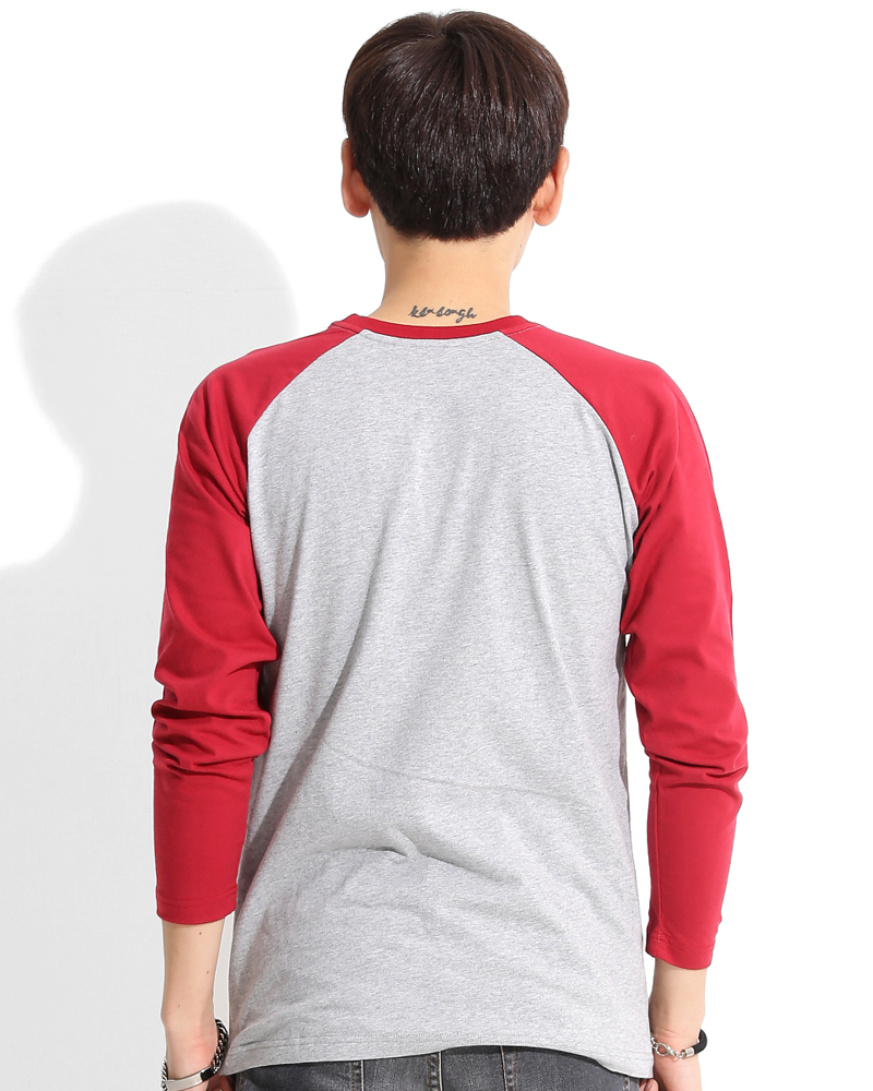 T恤 訂製款 有口袋 斜長袖 灰紅袖 中性 TCANB-A02-00109