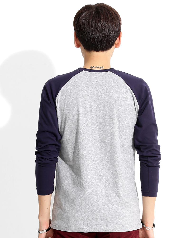 T恤 訂製款 有口袋 斜長袖 麻灰丈青袖 中性 TCANB-A02-00111