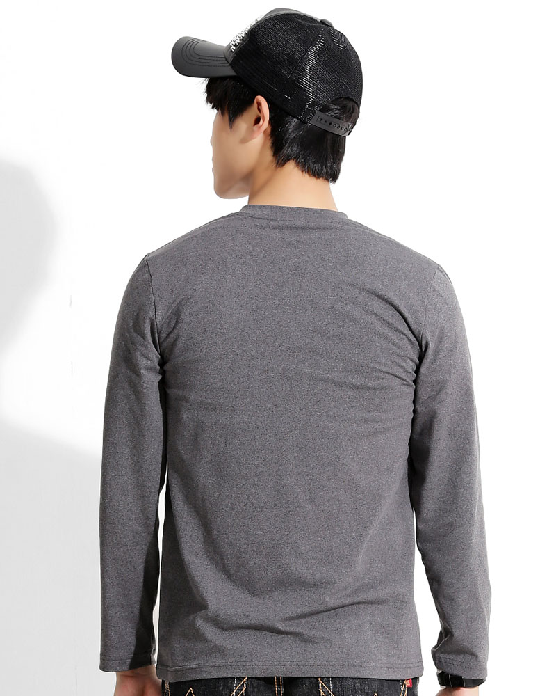 T恤 訂製款 有口袋 v領 素面 長袖 灰 中性 TCANB-B02-00119