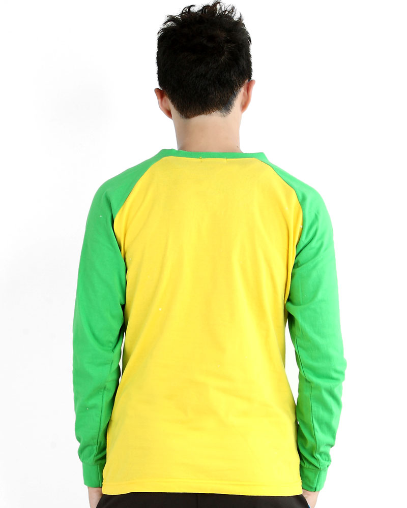 T恤 訂製款 v領 斜長袖 黃果綠袖 中性 TCANB-B02-00123