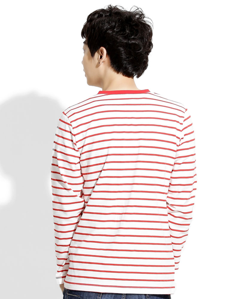 T恤 訂製款 中門襟 長袖 白紅條 中性 TCANB-S02-00128